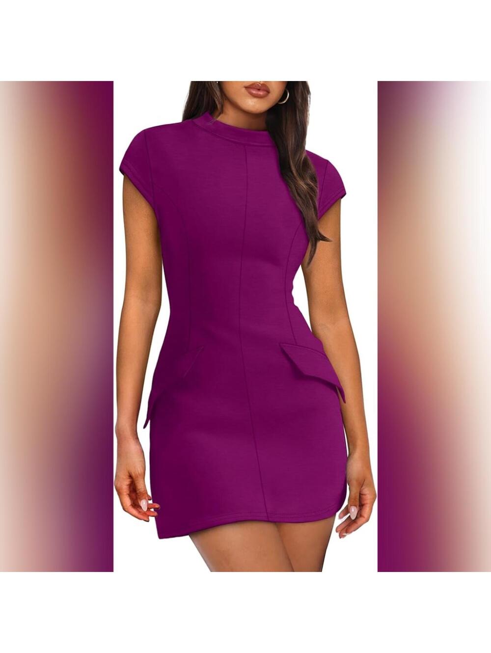 NWT OFEEFAN Mock Neck Short Sleeve Bodycon Party Mini Dress, Large (12-14)